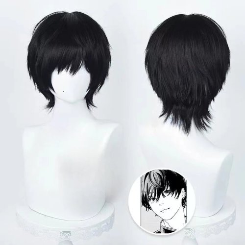 Bild von Kurze schwarze Cosplay-Perücke für Männer – Anime Kettensäge-Mann Yoshida Hirofumi, 35 cm, hitzebeständige synthetische Haare für Partys und Kostüme