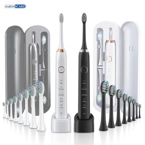 Imagen de Cepillo de dientes eléctrico sónico inteligente con 8 cabezales intercambiables, tecnología ultrasónica para blanqueamiento dental, recargable y diseñado para adultos - Sarmocare S100