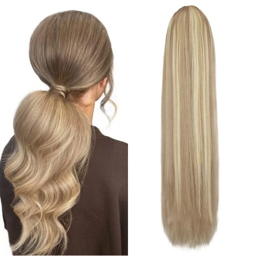 Immagine di Estensioni Capelli a Coda di Cavallo Lunga Bionda con Clip 100g, Coulisse Liscia in Capelli Umani Veri P8 613 - Volume e Stile Naturale