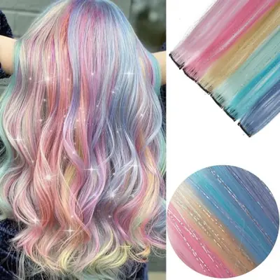 Image de Extensions de Cheveux Arc-en-Ciel avec Tinsels pour Filles