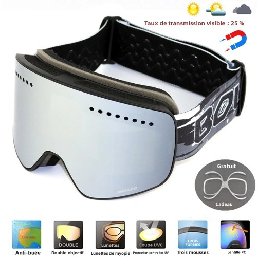 Immagine di Occhiali da Sci Magnetici con Doppia Lente a Cambio Rapido UV400, Antiappannamento per Uomo e Donna, Ideali per Alpinismo, Snowboard e Attività in Neve