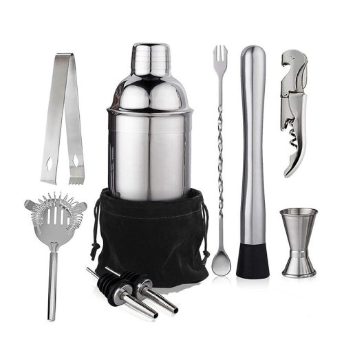 Imagen de Juego Completo de Coctelería en Acero Inoxidable con 6, 7 o 10 Piezas: Kit Profesional para Bartender con Shaker de Martini y Bolsa de Almacenamiento