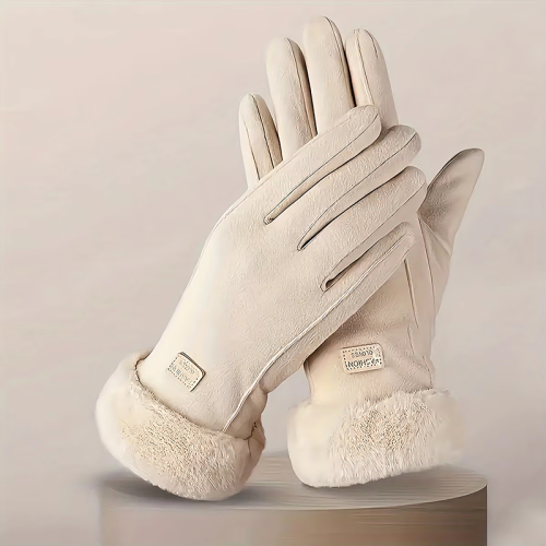 Afbeelding van Zachte en comfortabele beige touchscreen dameshandschoenen met pluche voering – warme winterbescherming voor outdoor activiteiten en vrijetijdsbesteding
