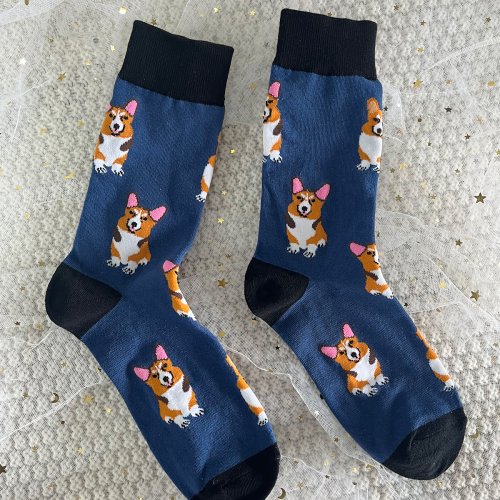 Afbeelding van Unisex Corgi Print Sokken - Grappig en Comfortabel Mid-Calf Design voor Heren en Dames