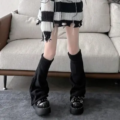 Image de Chaussettes Lolita Évasées Kawaii - Blanc & Noir