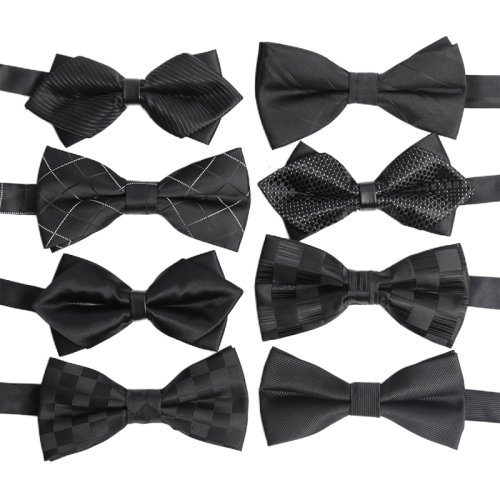 Immagine di Nuovi papillon classici da uomo a righe solide con perle nere papillon eleganti da uomo d'affari accessori per feste di nozze regalo con fiocco a farfalla