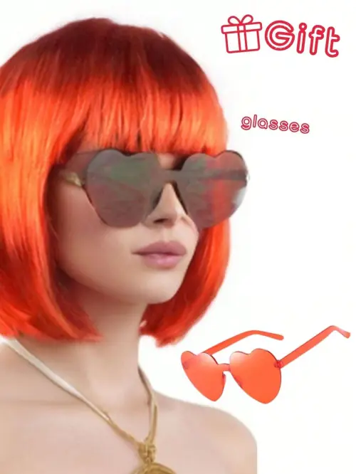 Image de Perruque Bobo Colorée Halloween + Lunettes Cœur Gratuites