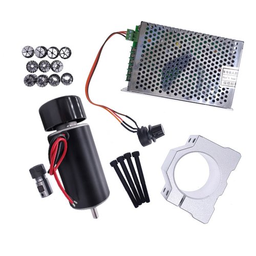 Immagine di Set Mandrino CC 48V 300W/400W con Regolatore di Velocità Variabile, Alimentatore Universale 110VAC/220VAC per Macchina da Incisione e Lavorazione Metalli