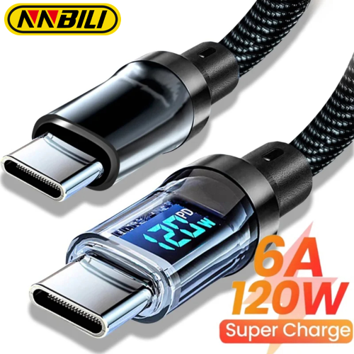 Imagen de Cable de Carga Rápida USB-C a USB-C de 120W con Pantalla LED para Teléfonos Inteligentes, Compatible con Dispositivos Android (No Compatible con Xiaomi, iPhone ni Samsung)