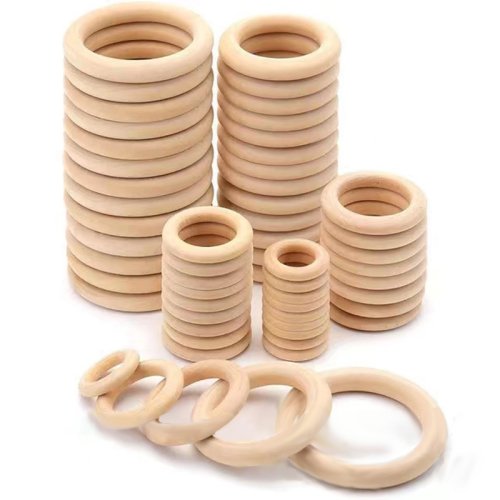 Imagen de Anillos de Madera Naturales para Manualidades, Aros Circulares para Macramé y Artesanía, Accesorios Redondos para Bricolaje y Decoración Hecha a Mano