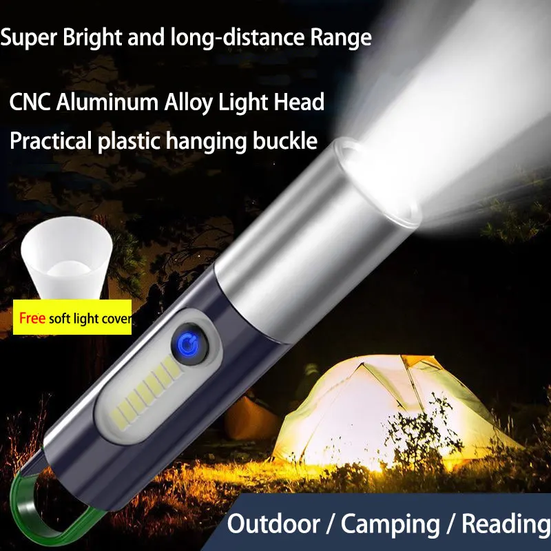 Afbeelding van Sterke Zoom LED Zaklamp P50 met Witte Laserlichtfunctie – USB Oplaadbare Draagbare Outdoor Campinglamp met Haak