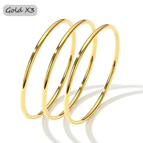 Image de Bracelets femme acier inoxydable – lot de 3 bracelets ronds, doré, or rose ou argenté, 59 à 73 mm