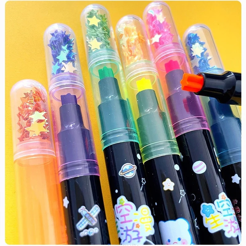 Imagen de Juego de 6 Bolígrafo Resaltador Estrella Kawaii con Diseño Bonito y Colores Caramelo - Ideal como Regalo para Estudiantes y Suministros Escolares