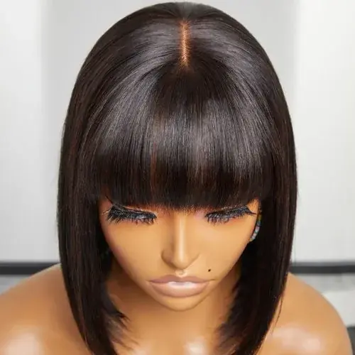 Image de Perruque Bob Courte Droite avec Frange - Cheveux Humains 100% pour Femmes Noires
