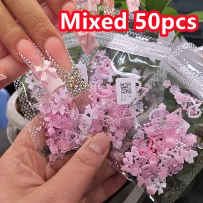 Image de Bijoux d'Ongles 3D Rose Cristal & Papillons Y2K