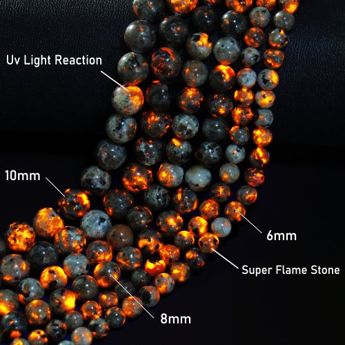 Immagine di Perline Naturali di Pietra di Fiamma Rotonda in Yooperlite e Sodalite di Fuoco – Distanziatori Allentati per Creazioni Artigianali di Collane e Braccialetti Fai Da Te