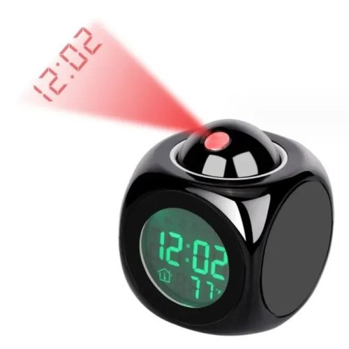 Imagen de Reloj Despertador Digital Multifunción con Pantalla de Techo, Alarma de Mesa para Escritorio, Control por Voz y Visualización de Temperatura - 1 Unidad