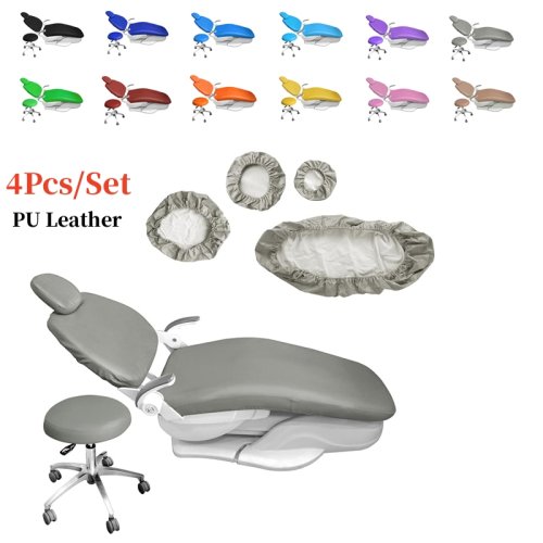 Imagen de Juego de 4 fundas protectoras elásticas para silla dental en cuero sintético PU, impermeables y resistentes, ideales para equipos odontológicos
