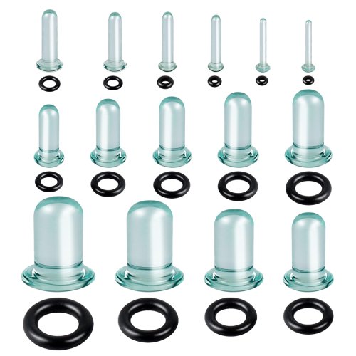 Immagine di Kit di Allungamento per Orecchie in Vetro con Calibri Conici Corti da 1 a 16 mm, Tunnel e Tappi Espansori per Piercing Corporale