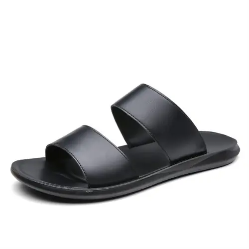 Image de Tongs Hommes Cuir - Sandales Décontractées Antidérapantes