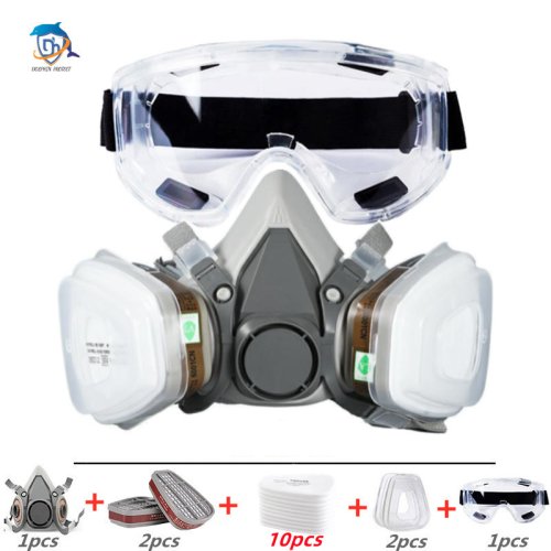 Afbeelding van 6200 Stofgasmasker Filters Pak Industrieel halfgelaatsschilderen Spuitmasker met beschermende mistbestendige bril Veiligheidswerk