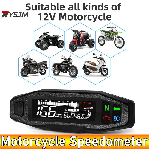 Immagine di Tachimetro Universale per Moto con Display LCD Digitale, Contagiri a LED, Cruscotto Multifunzione con Staffa a Y