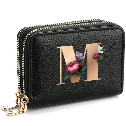 Imagen de Cartera con tarjetero para mujer, elegante y funcional con múltiples ranuras, doble cremallera y letras impresas a la moda