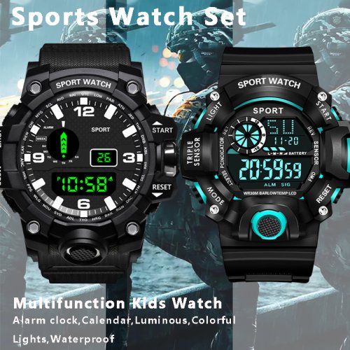 Afbeelding van Elektronische horlogeset voor heren Militaire sporthorloges Set Lichtgevend multifunctioneel LED digitaal polshorloge voor heren, kinderen, jongen, student