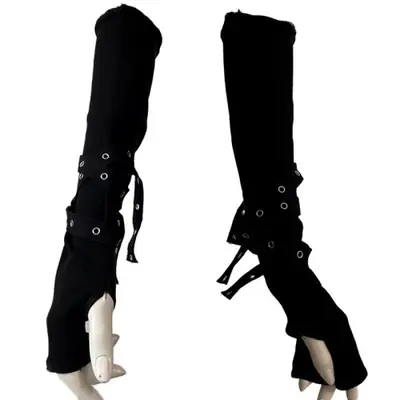 Image de Gants Gothiques Noirs à Demi-Doigts - Style Punk Harajuku