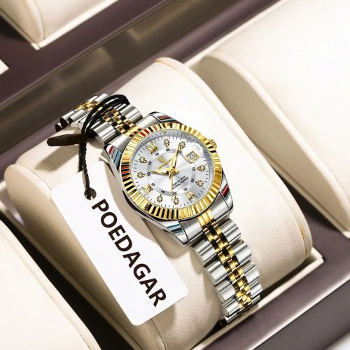 Bild von Elegante Damenuhr aus Edelstahl mit Leuchtanzeige, Wasserdicht und Quarz-Uhrwerk – Mode-Armbanduhr für Frauen