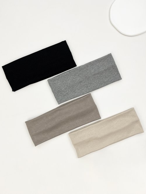 Immagine di Set di 4 Fascie per Capelli in Maglia Unisex, Tinta Unità, Elastica e Morbida per Sport, Yoga, Trucco e Ogni Occasione