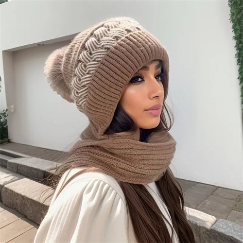 Bild von Warmes All-in-One-Strickmütze für Damen – Winddichte, Elastische Fahrrad-Ohrschützer mit Komfortablem Winterhut