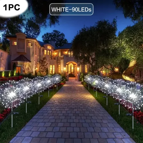 Immagine di NUOVE luci solari per fuochi d'artificio da 200 LED Luci solari impermeabili per esterni da giardino...