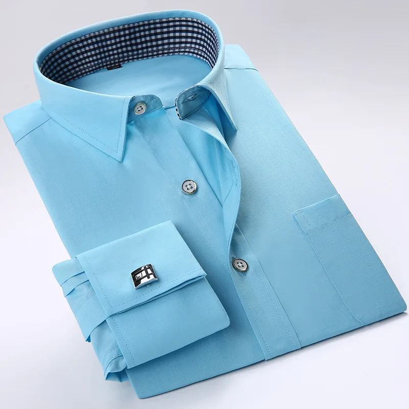 Afbeelding van Elegante Heren Overhemd met Formele Franse Manchetknopen - Slim Fit Tuxedo Stijl voor Bruiloft en Feestjes