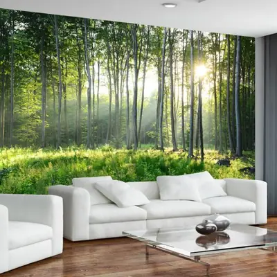 Image de Papier Peint 3D Forêt Verte - Décoration Murale Naturelle