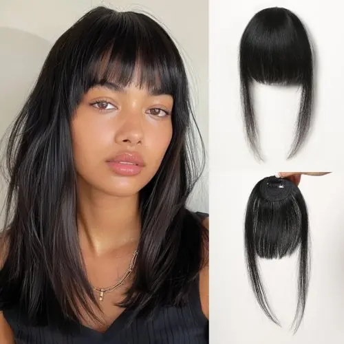 Image de Frange à clipser naturelle - Cheveux humains brun foncé