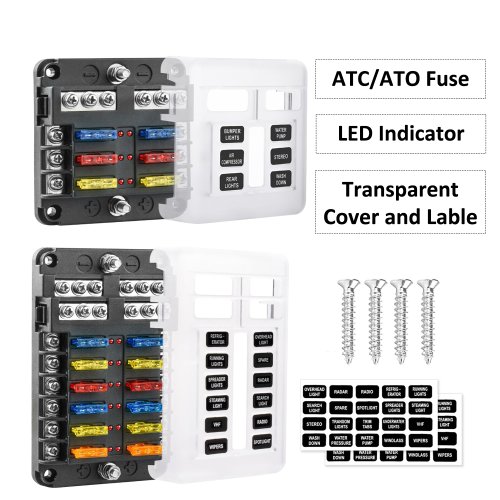 Imagen de Bloque de Fusibles de 12 V con 6 Posiciones, Panel de Fusibles ATO/ATC para Automóvil y Barco con Indicador LED