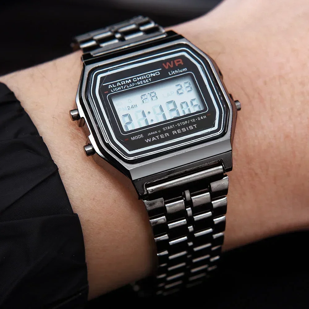 Imagen de Reloj de lujo F91W resistente al agua Retro Digital de acero inoxidable relojes militares deportivos...