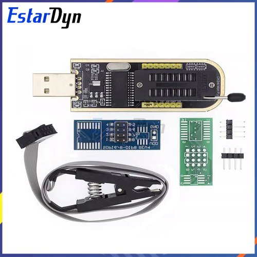 Bild von USB-Programmierer CH341A/CH341B mit 1,8V/3,3V/5V Unterstützung – EEPROM, Flash, BIOS-Brenner für 24Cxx, 25Cxx, 93Cxx mit SOIC8-Testclip und Adapter