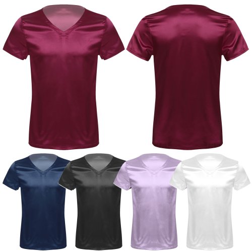 Image of Men's Satin Sleep Top – Soft, Loose-Fit Short Sleeve T-Shirt for Comfortable Lounging and Sleep