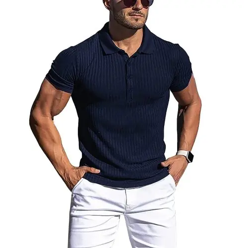 Image de Polo Homme Été - Col Montant Rayé & Élastique