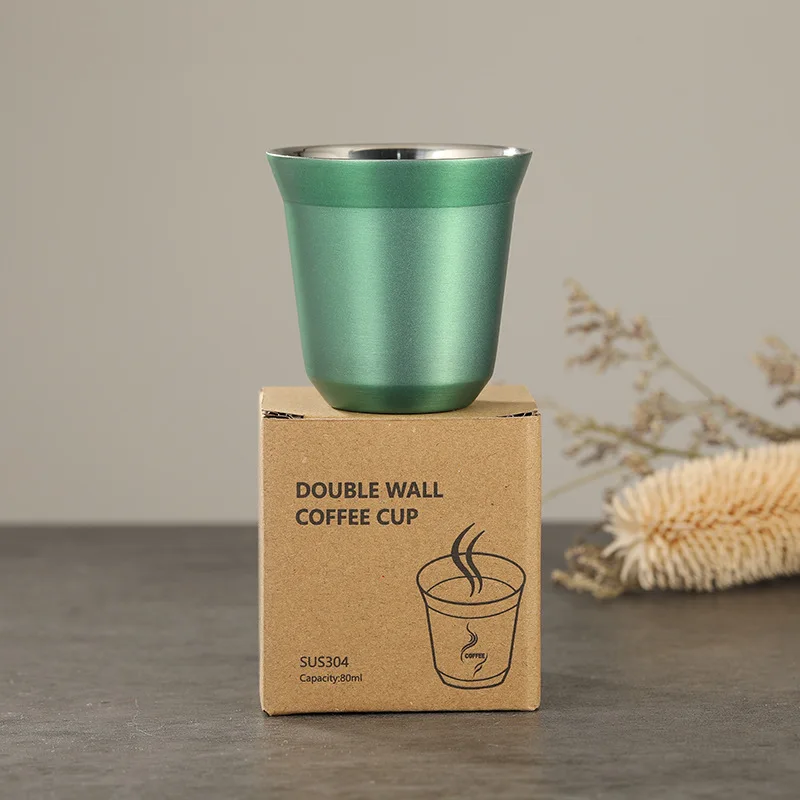 Imagen de Tazas de Café Portátiles de 80 ml con Doble Pared de Acero Inoxidable - Aislamiento Térmico para Mantener tu Bebida Caliente o Fría