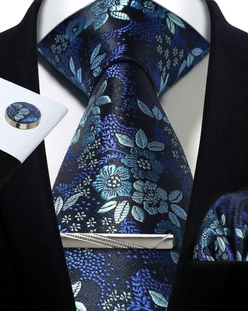 Bild von Elegantes Herren-Krawatten-Set aus Seide – Silber Paisley