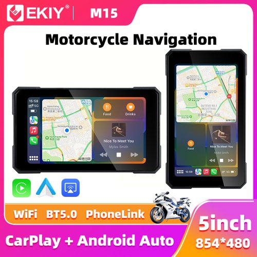 Afbeelding van Ekiy 5.0 Inch Draadloos CarPlay & Android Auto Motorfiets Dashboard met GPS-Navigatie en Verwijderbaar Scherm