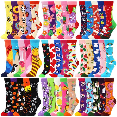 Afbeelding van 5 Paar Kawaii Vrouwen Sokken met Fruit en Snoep Motieven – Harajuku Stijl, Gelukkig en Grappig, Casual Crew Sokken in Kleurrijke Design voor Dames Maat 35-42