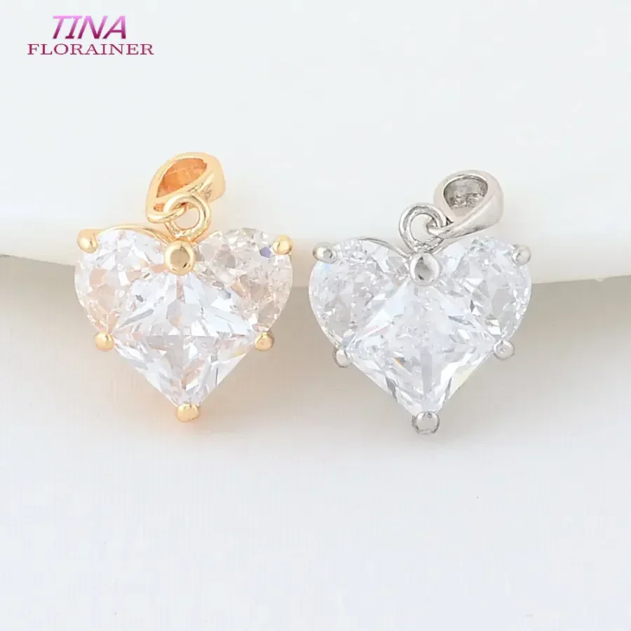 Image of Elegant 14mm 14K Gold-Color Brass Zircon Heart Charms Pendant Necklace and Earrings Set – Perfect for Jewelry Making and DIY Accessories