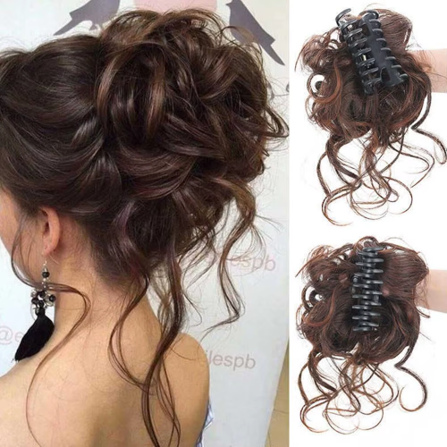 Imagen de Moño de Pelo Sintético Rizado Despeinado de 10 Pulgadas con Clip - Extensión de Cabello Artificial para Updo Fácil y Natural para Mujer