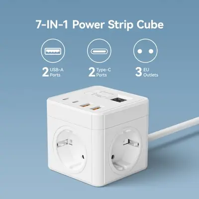 Multiprise 7-en-1 avec USB-C et Chronomètre