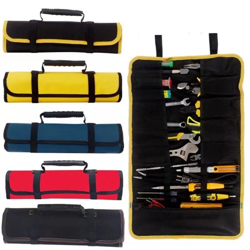 Bild von Roll-Up Werkzeugtasche aus wasserdichtem Canvas mit 22 Fächern – Praktische Organizer-Tasche für Schraubenschlüssel, Elektriker und Handwerker