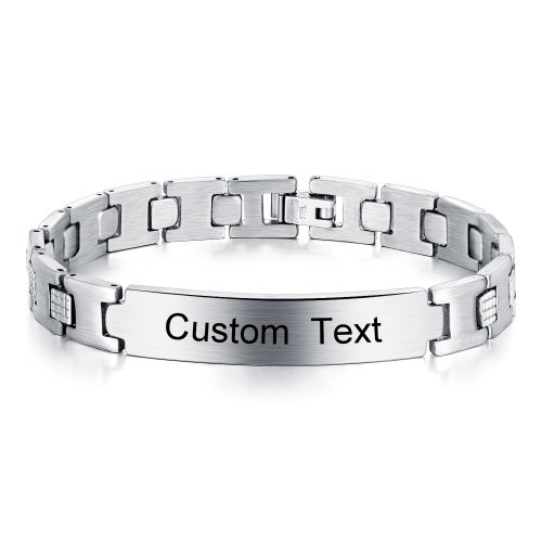 Zdjęcie Bransoletka ze stali nierdzewnej dla kobiet – punkowy, niestandardowy tekst z grawerowanym logo, pasek do zegarka 21 cm, idealna biżuteria na prezent